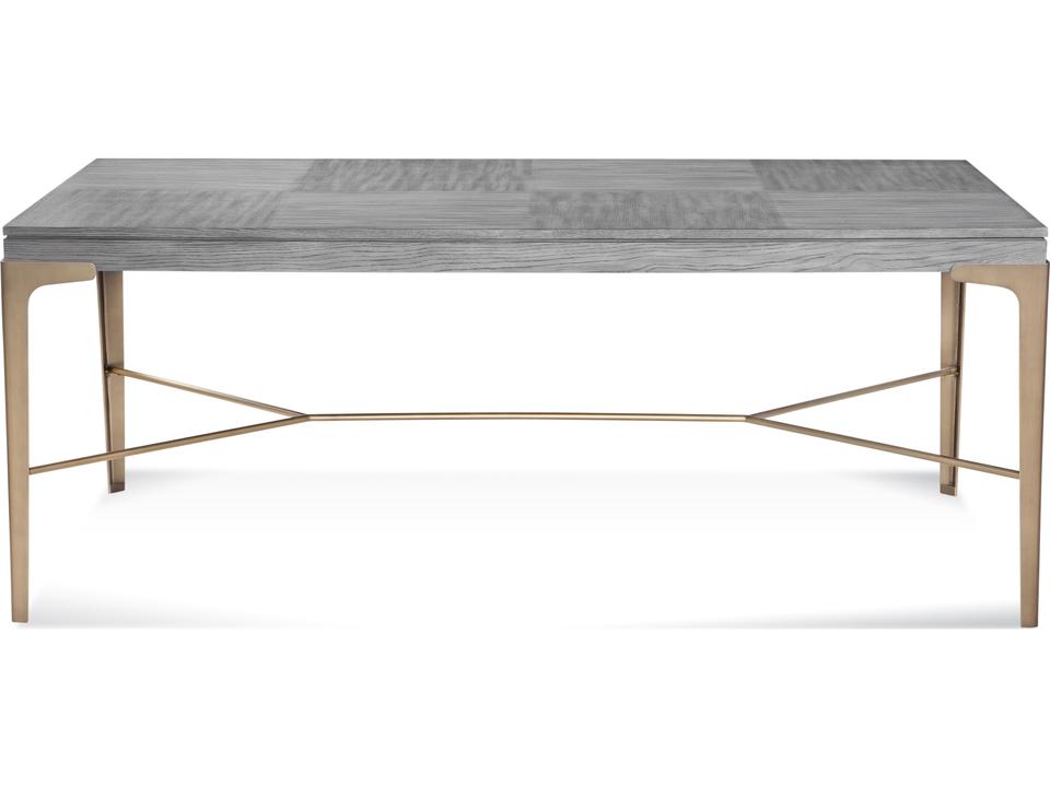 Nylah Rectangle 76-Inch Dining Table with Platinum White Oak and Brushed Gold