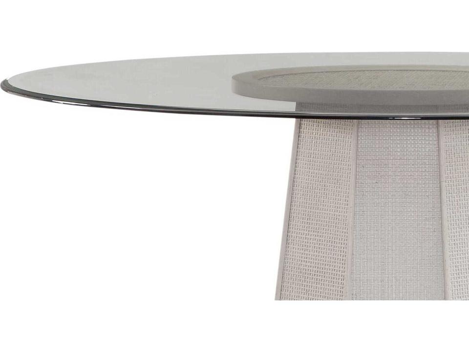 Korey 48 Inch Round Glass Dining Table in White Wash Mindi
