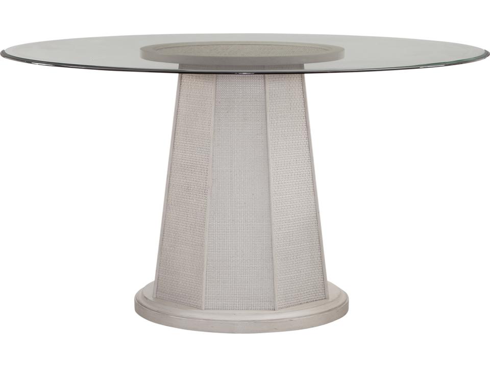 Korey 54-Inch Round Dining Table in White Wash Mindi with Glass Top