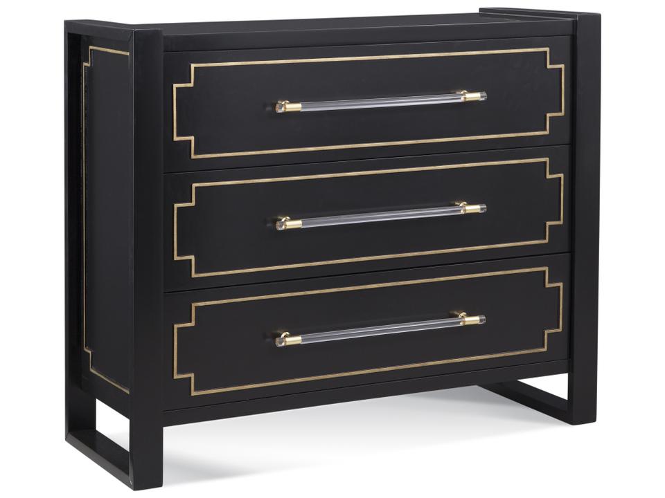 Lowery 3-Drawer Hall Chest in Black Lacquer with Gold Pinstriping