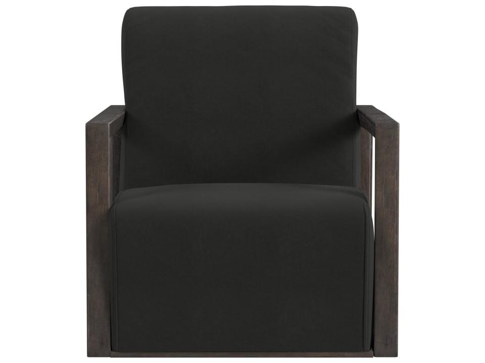Asher Upholstered Accent Chair in Velvet Smoke with Wood Frame