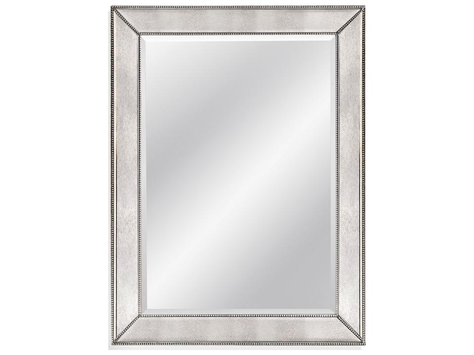 Hollywood Glam Beaded Rectangular Wall Mirror in Silver Leaf