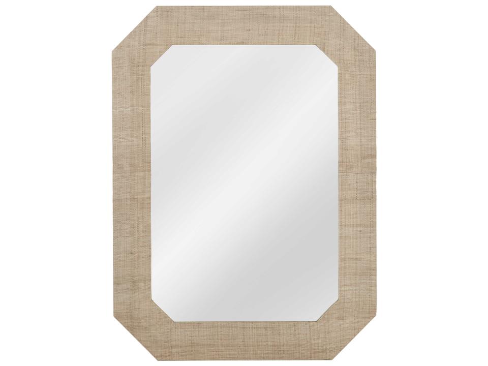 Shashi Wall Mirror Brown and Natural Wood with Raffia Accents
