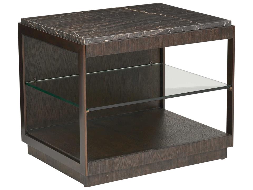 Park City Summit Rectangular Stone End Table with Glass Shelf
