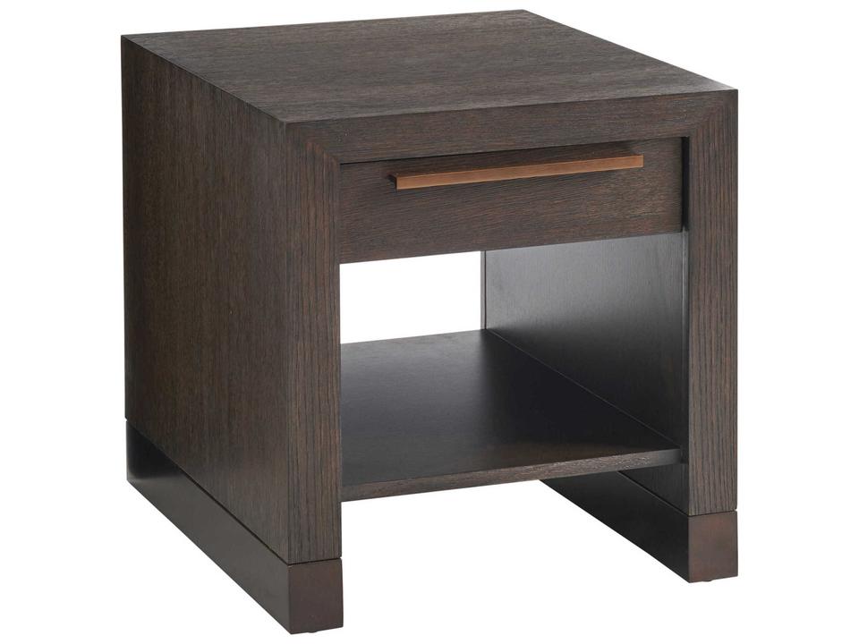 Heber Drawer End Table in Mocha Brown Wood and Bronze