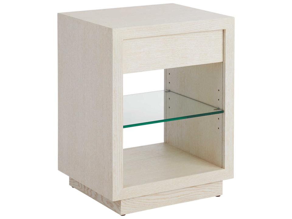 Country Club Night Table with 1 Drawer and Adjustable Glass Shelf in Winter White