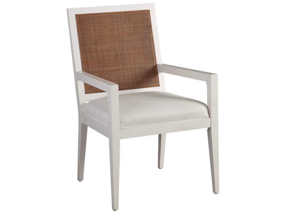 Smithcliff Upholstered Dining Armchair Linen White with Cane Back