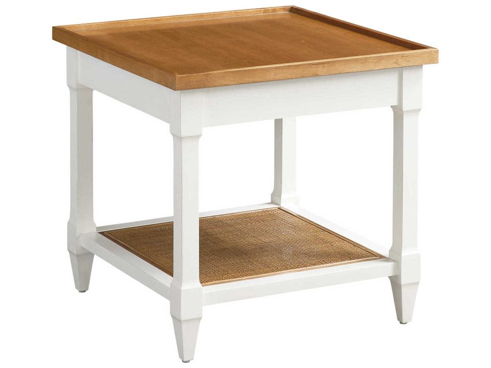 Laguna Temple Square Wood End Table in Table Rock Light Nutmeg and Linen White
