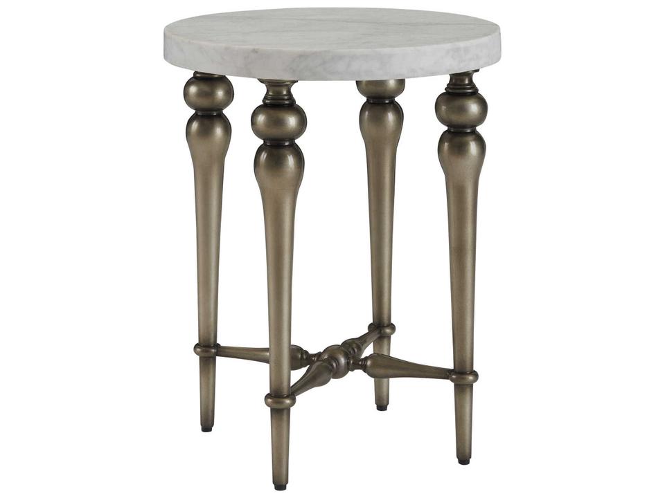 Villa Blanca Argos Round Martini Table in Antique Silver with White Marble