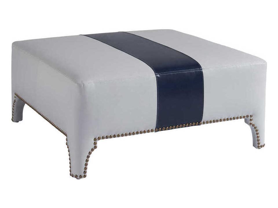 Sheffield Leather Cocktail Ottoman with Nailhead Trim
