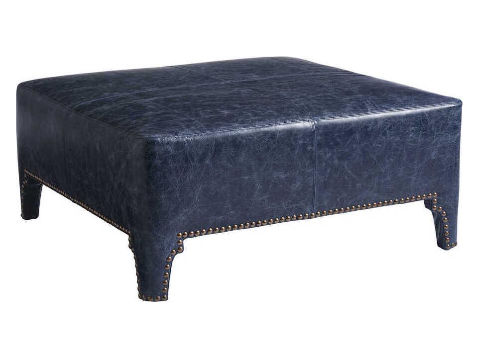 Sheffield Leather Cocktail Ottoman with Nailhead Trim