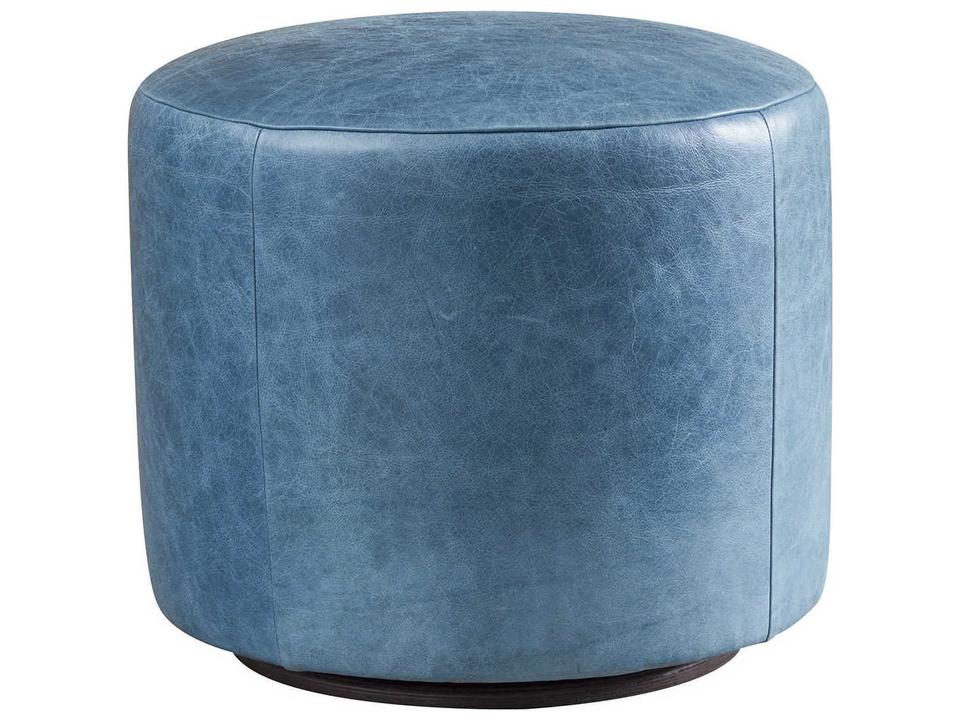 Laguna Three Arch Swivel Ottoman in Blue Leather
