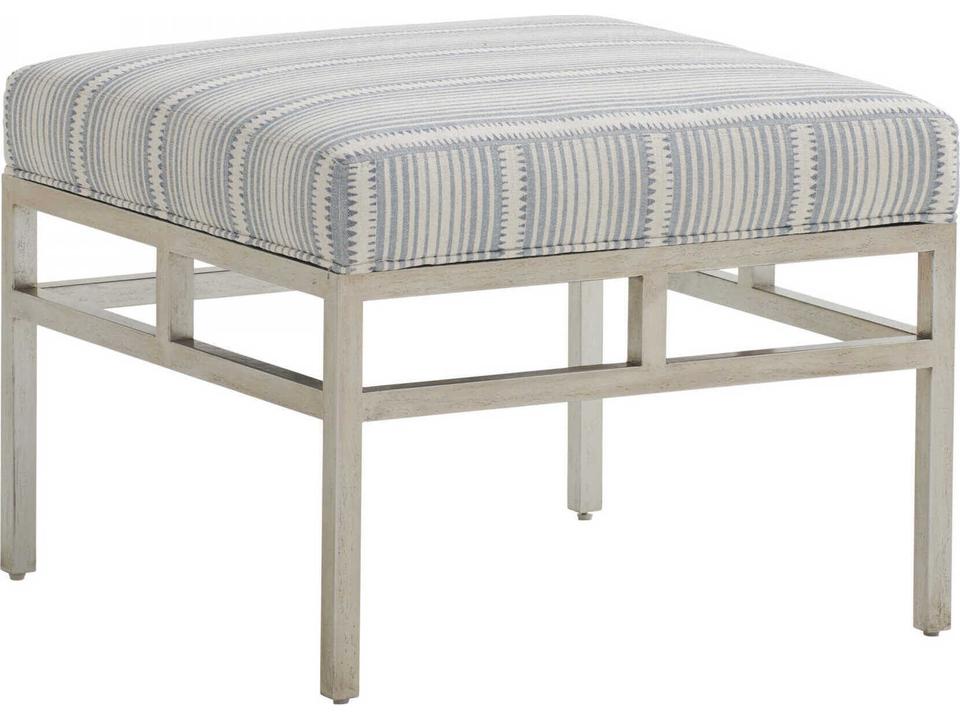 Lucca Metal Square Ottoman in Burnished Sauternes and Ivory Fabric