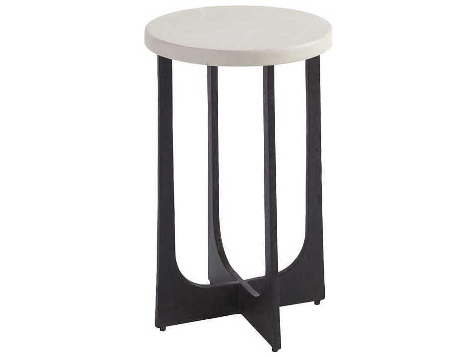 Newport Breakwater Round Accent End Table Stone Top Aged Bronze