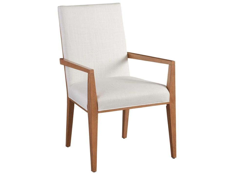 Mosaic Upholstered Dining Arm Chair Linen White Performance Fabric