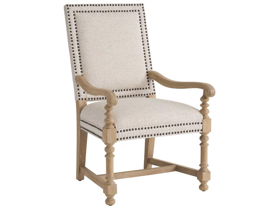Montecito Anderson Upholstered Arm Dining Chair in Light Chestnut with Nailhead Trim