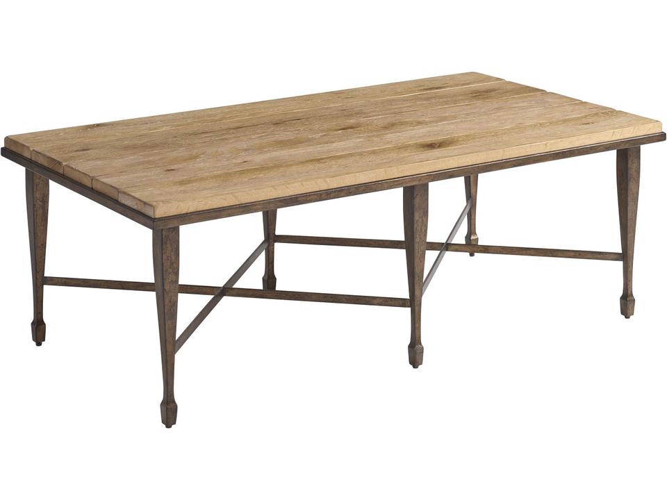 Montecito Rectangle Coffee Table White Oak and Hammered Bronze Metal