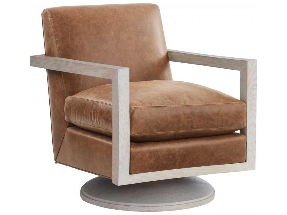 Willa Leather Swivel Accent Chair with Tight Back
