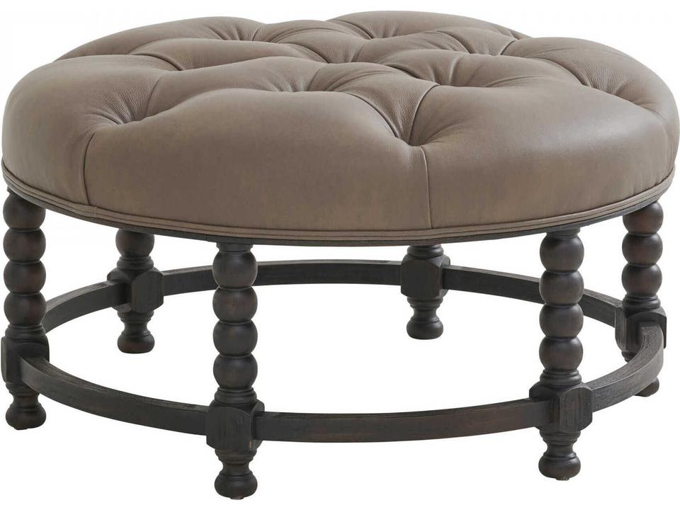 Hanover Round Genuine Leather Cocktail Ottoman in Cacao Brown