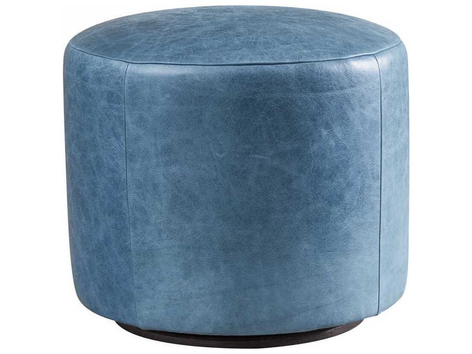 Upholstery Three Arch Blue Leather Swivel Ottoman