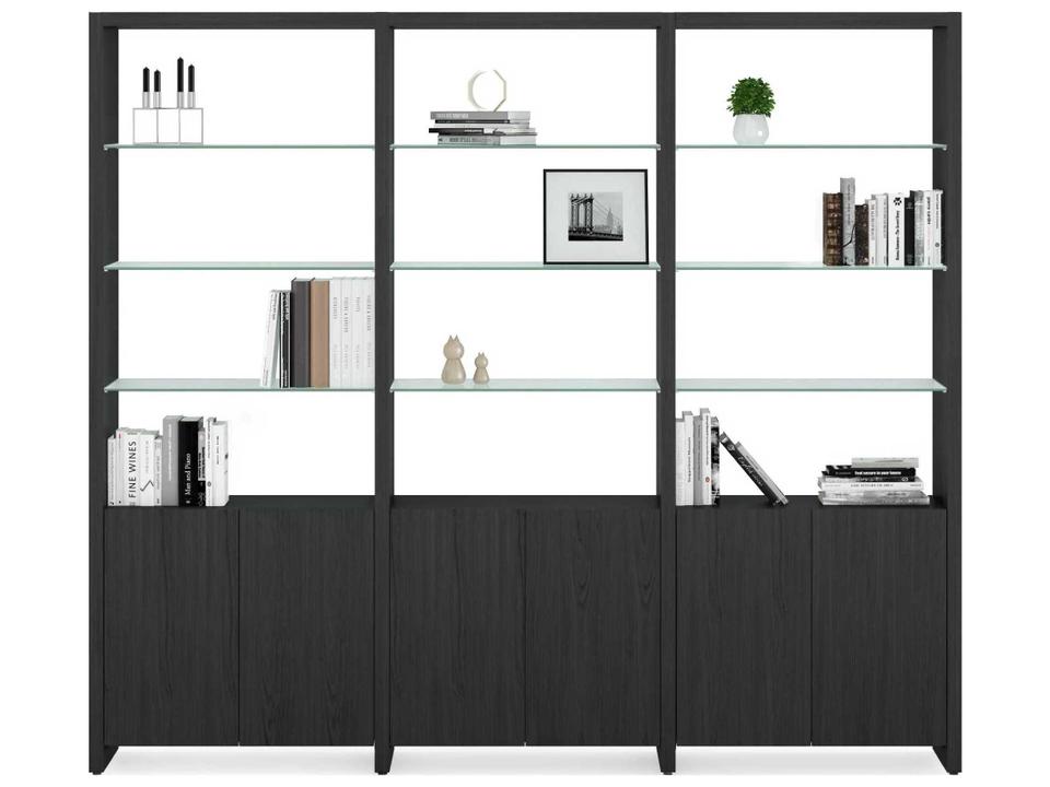 Linea 96-Inch Three-Shelf System in Charcoal Stained Ash