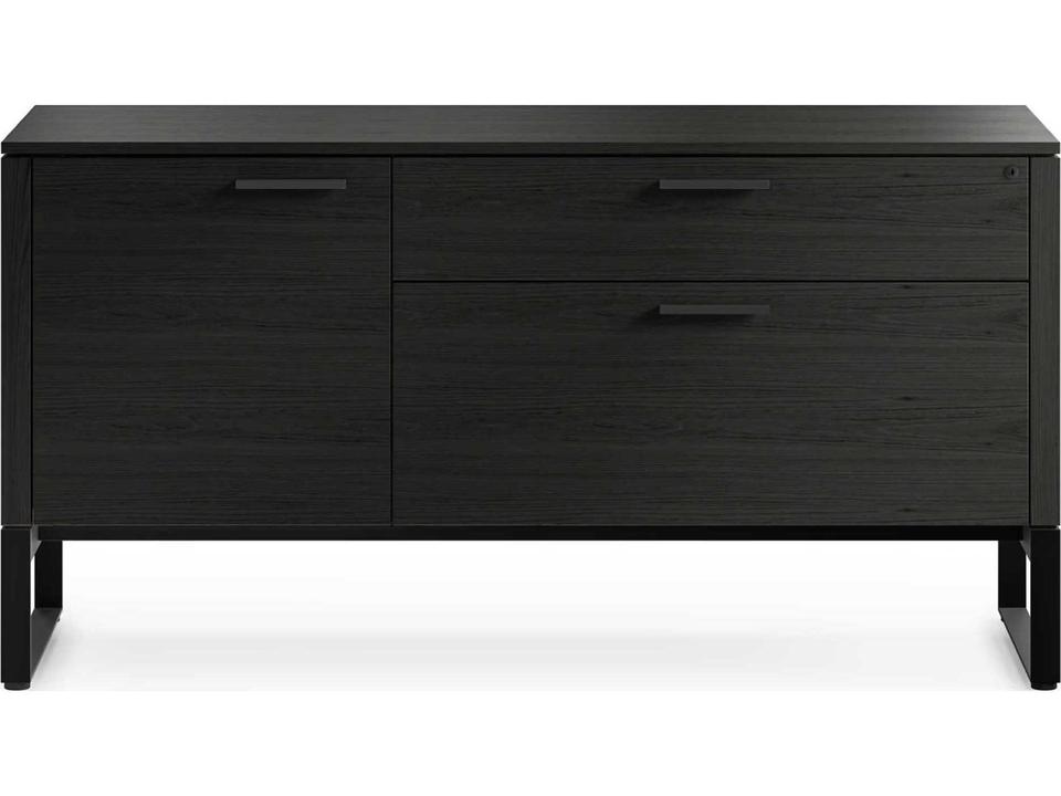 Linea Multifunction Office Storage Cabinet with File Drawer Charcoal Stained Ash
