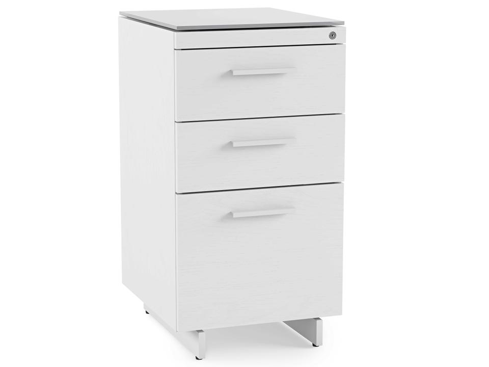Centro 3-Drawer File Cabinet in Satin White and Grey Glass