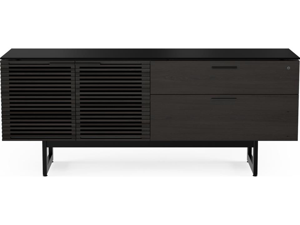 Corridor Office Storage Credenza with Locking File Drawer in Charcoal Stained Ash