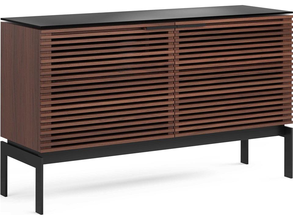 Corridor SV 7128 Media Console in Chocolate Stained Walnut with Satin-Etched Glass Top