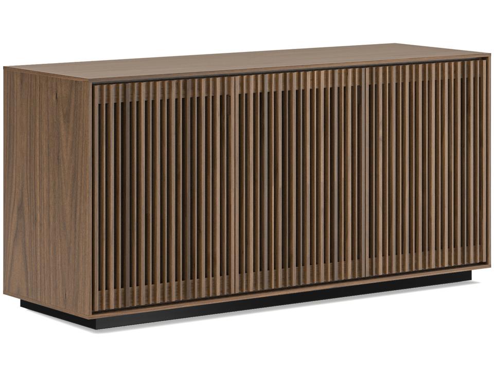 Profile 8477 3-Door Media Console in Natural Walnut with Oak Slatted Doors