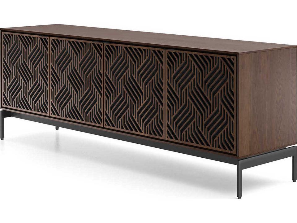 Elements Weave 8709 Media Console with Powder-Coated Steel Base in Toasted Oak