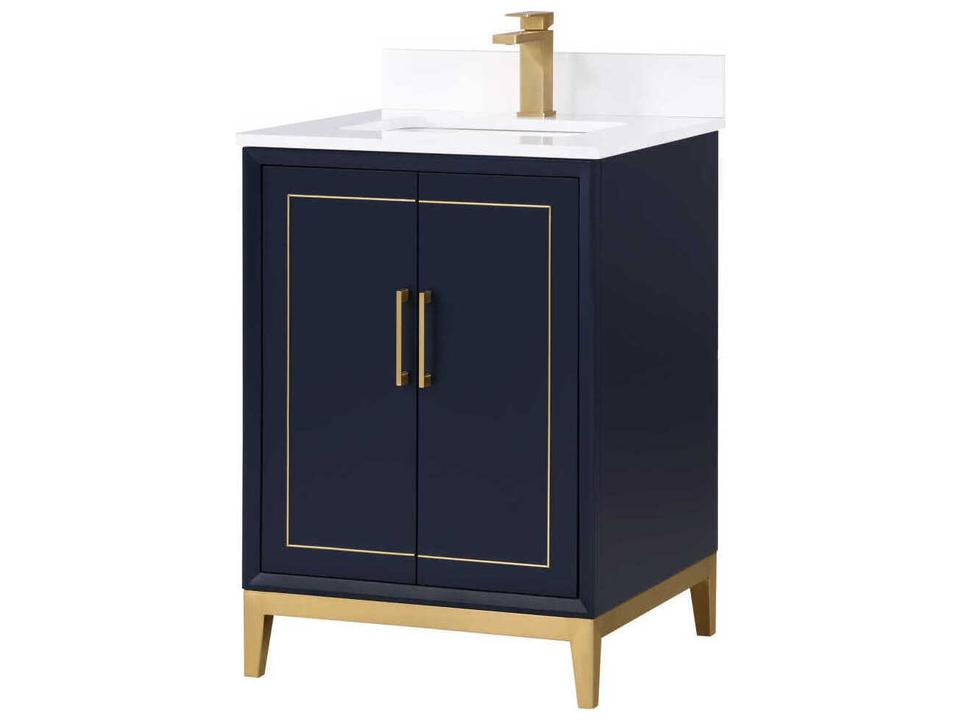 Gracie 24-Inch Single Bathroom Vanity in Pacific Blue with Satin Brass Accents