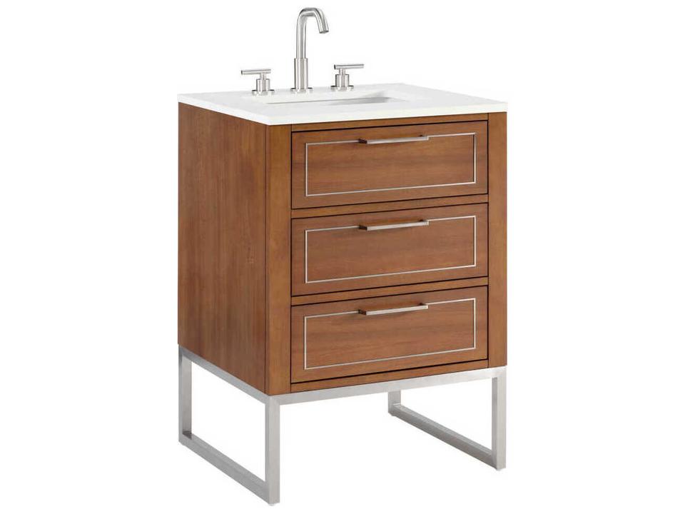 Markham 24-Inch Bathroom Vanity in Walnut Veneer with White Quartz Top
