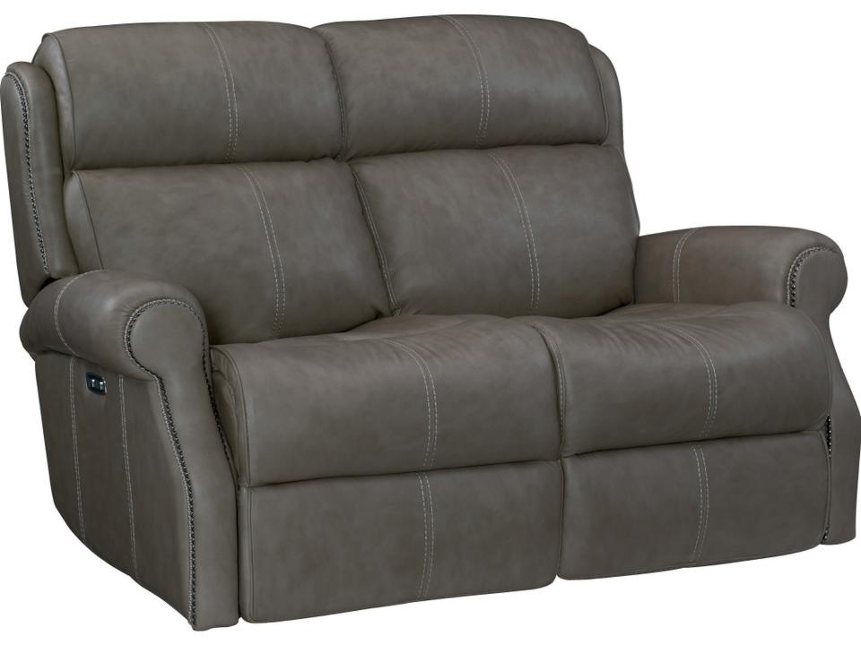 McGwire Power Reclining Leather Loveseat in Grey with Nailhead Trim