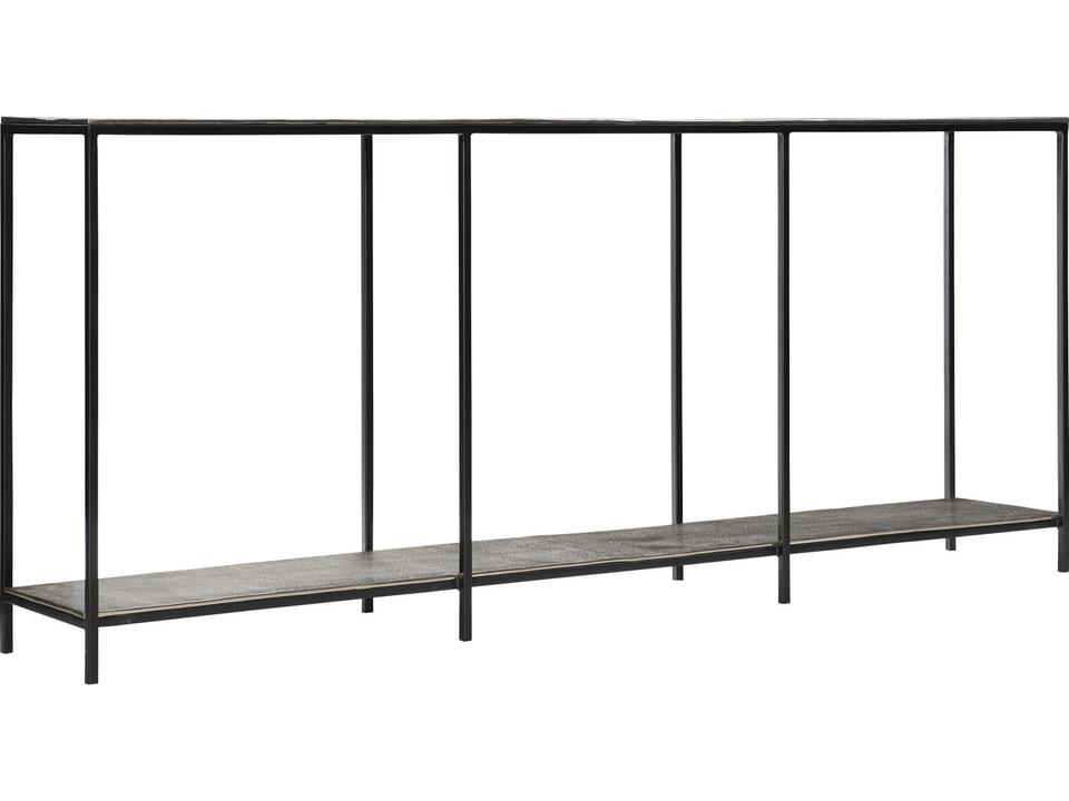 Equinox Console Table with Nickel Aluminum Top and Black Iron Frame
