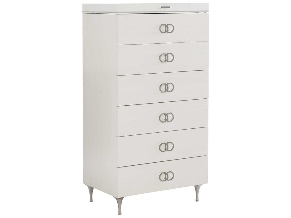 Silhouette Six-Drawer Tall Chest in Eggshell with Stainless Steel Accents