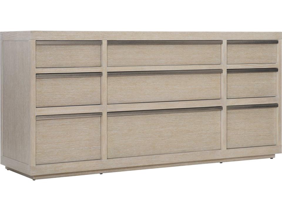 Solaria Nine-Drawer Dresser in Dune Finish with Metal Pulls