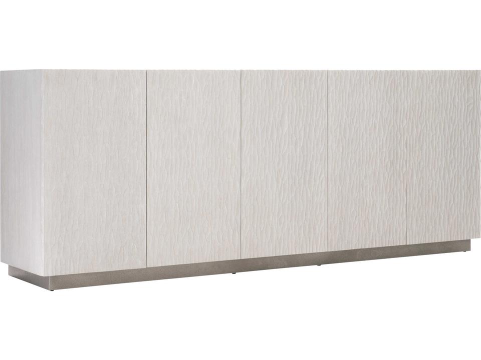 Solaria Entertainment Credenza Weathered Bone Shiny Nickel