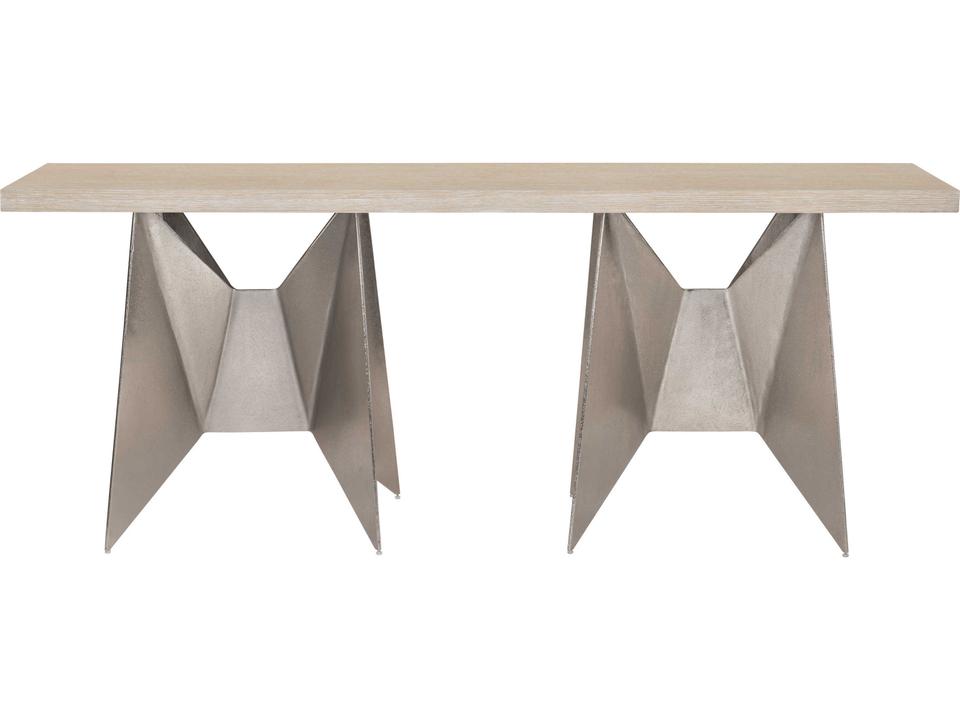 Solaria Rectangle Console Table in Dune and Shiny Nickel