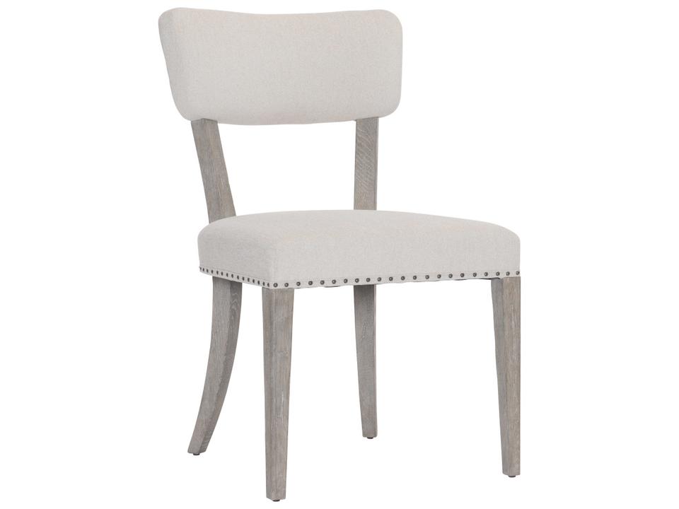 Albion Upholstered Dining Side Chair in Pewter Finish with Nailhead Trim