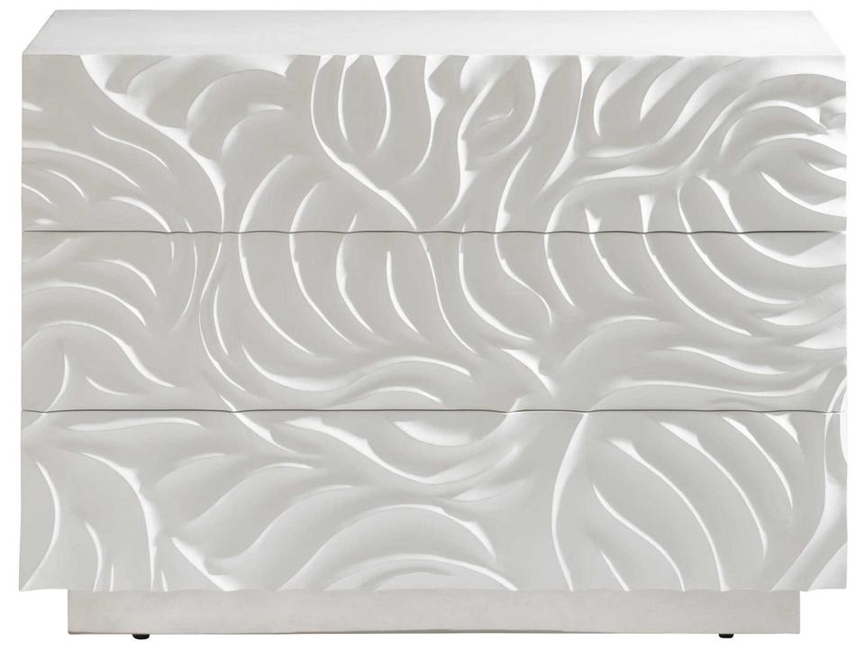 Alia 3-Drawer Nightstand in White Plaster with Carved Fronts