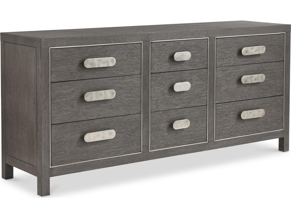 Prado 9-Drawer Dresser in Porcini Finish with Bright Graphite Metal Accents