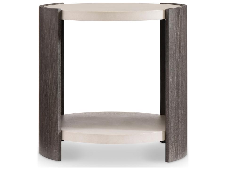Prado Round Side Table with Concrete Top and Wood Base in Porcini Buff