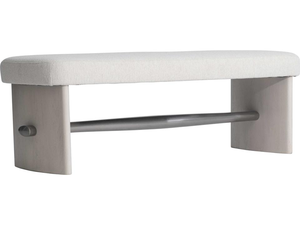 Sereno Upholstered Bench with Lutra Faux Stone Base and Nickel Stretcher
