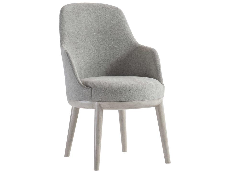 Sereno Upholstered Arm Dining Chair in Gray with Lutra Wood Finish
