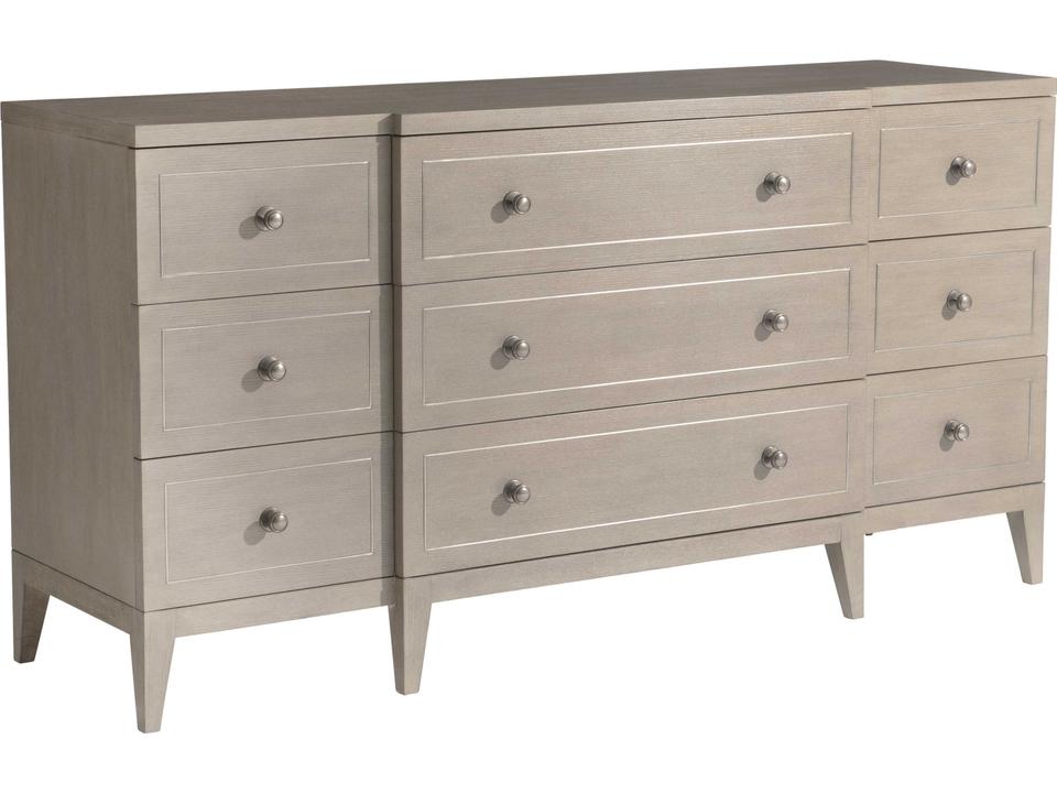 Cornelia 9-Drawer Dresser Ash Wood Nebbia Finish with Metal Inlays