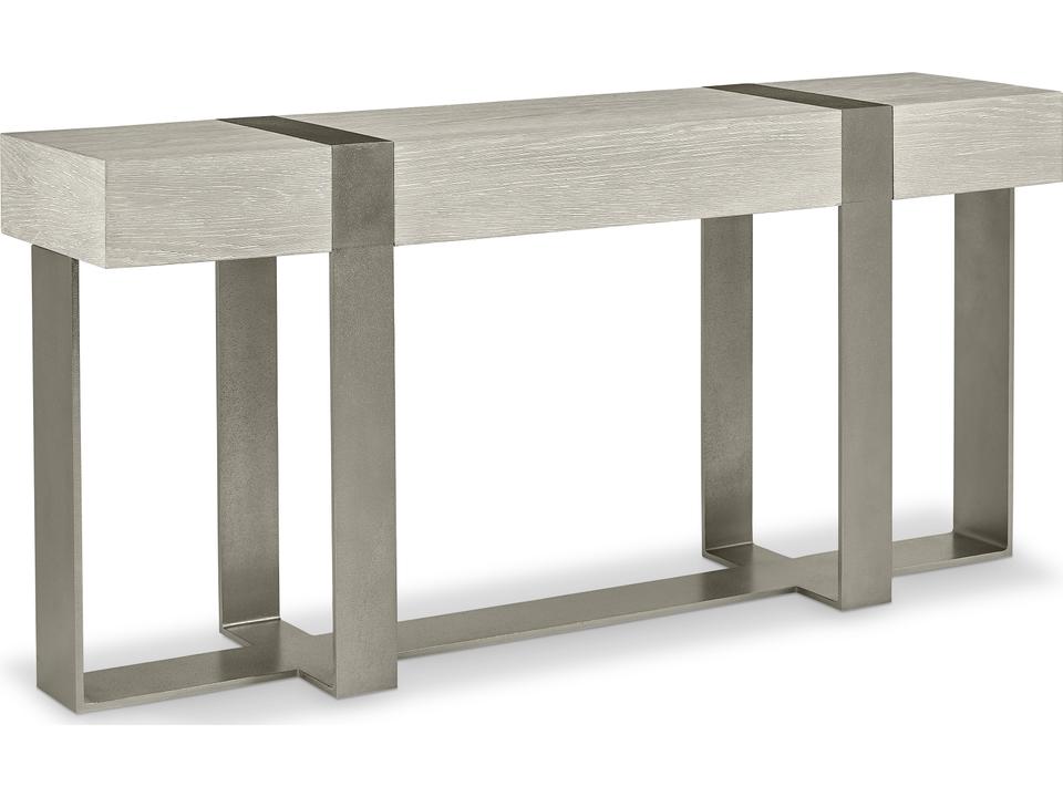 Tempo Rectangle Console Table 68-Inch Wirebrushed Oak and Sandblasted Aluminum