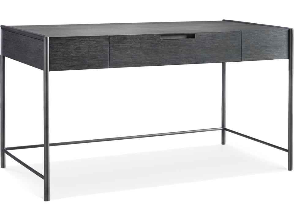 Outline Rectangular Desk in Wire-Brushed Oak and Textured Steel