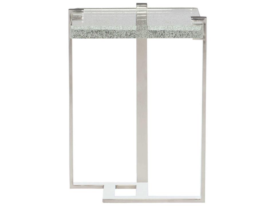 Mott Square Accent Table with Bubble Glass Top and Polished Stainless Steel Base