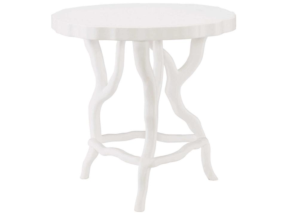 Interiors Arbor Round Side Table Faux Bois Cast Resin Chalky White